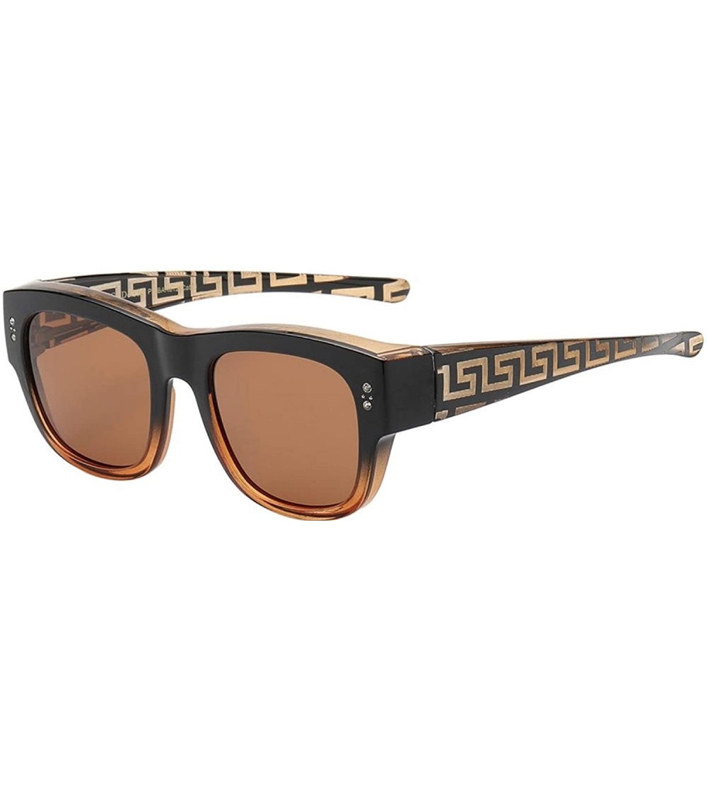 Shield The Finesse Polarized Colorful Two Tone Ombre Fit Over OTG Rectangular Squared Sunglasses - Brown - C1199MOM3OS $24.80