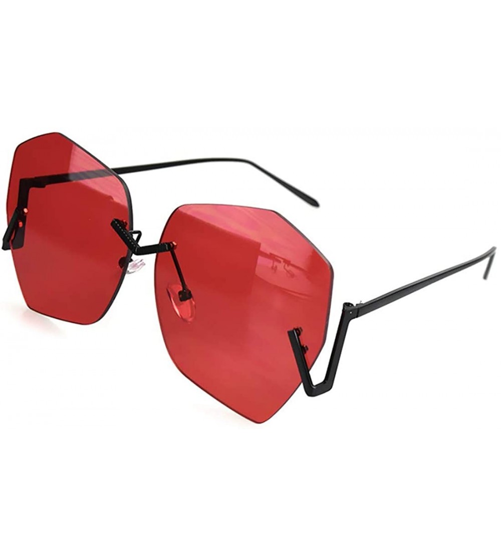 Rimless Sunglasses for Women Lrregular Large Frameless Diamond Cutting Lens Fashion Glasses - Red - CR18THY25HO $24.12