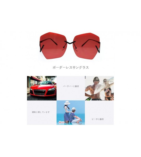 Rimless Sunglasses for Women Lrregular Large Frameless Diamond Cutting Lens Fashion Glasses - Red - CR18THY25HO $24.12