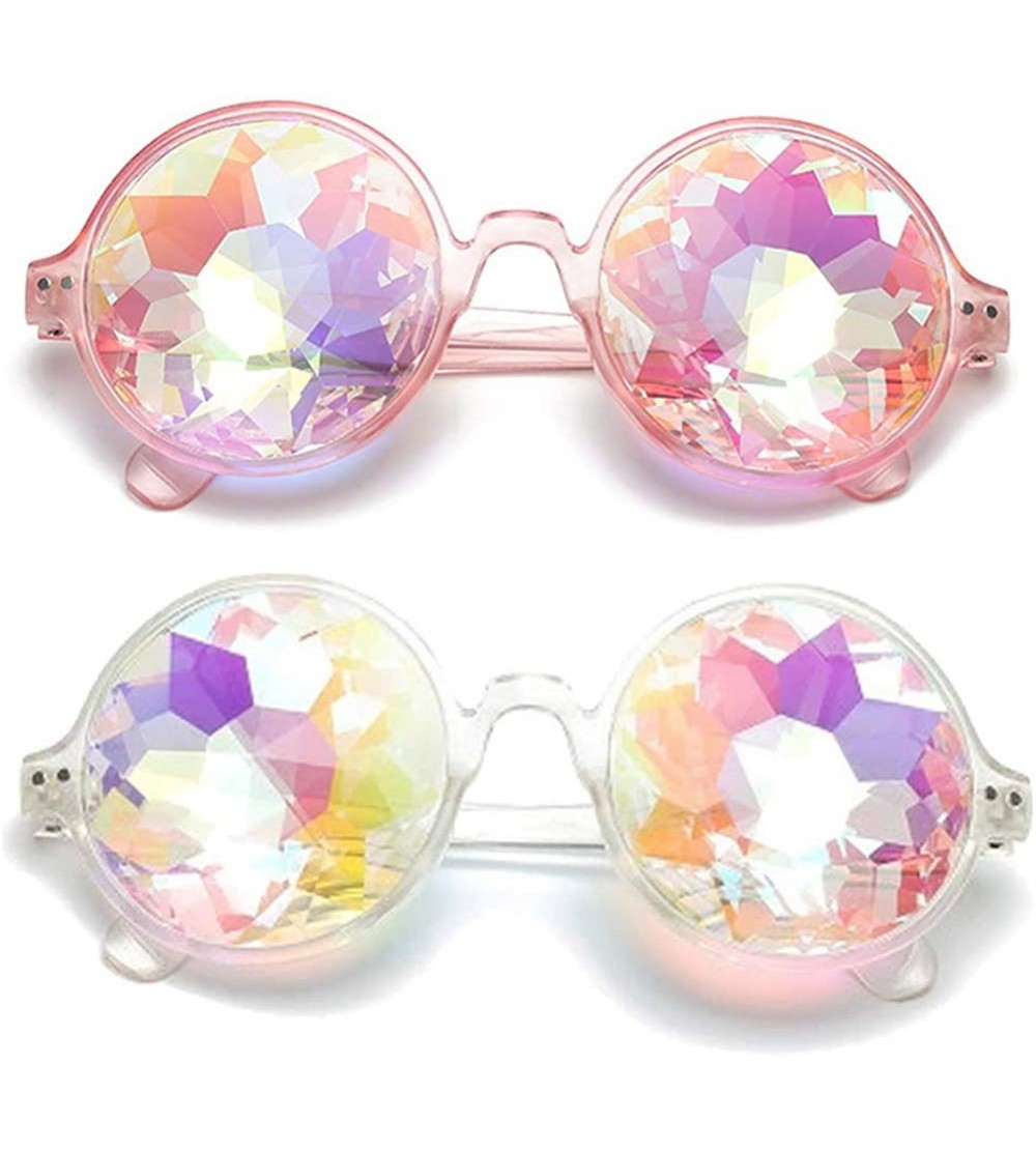 Square Kaleidoscope Glasses Festival Cosplay Rainbow Prism Sunglasses Goggles - pink+clear(round) - C618R33N0KD $29.14