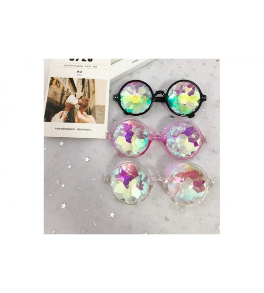 Square Kaleidoscope Glasses Festival Cosplay Rainbow Prism Sunglasses Goggles - pink+clear(round) - C618R33N0KD $29.14