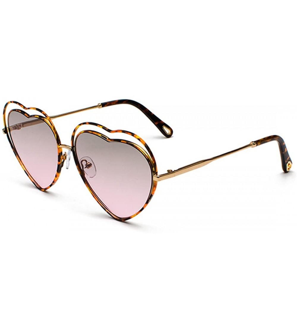 Oval Men's & Women's Glasses Metal Frame Colored Gradient Lens Sunglasses - Leopard Grain Powder - CF18EQGTEKY $22.57