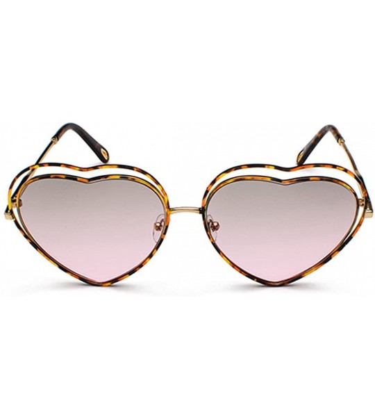 Oval Men's & Women's Glasses Metal Frame Colored Gradient Lens Sunglasses - Leopard Grain Powder - CF18EQGTEKY $22.57