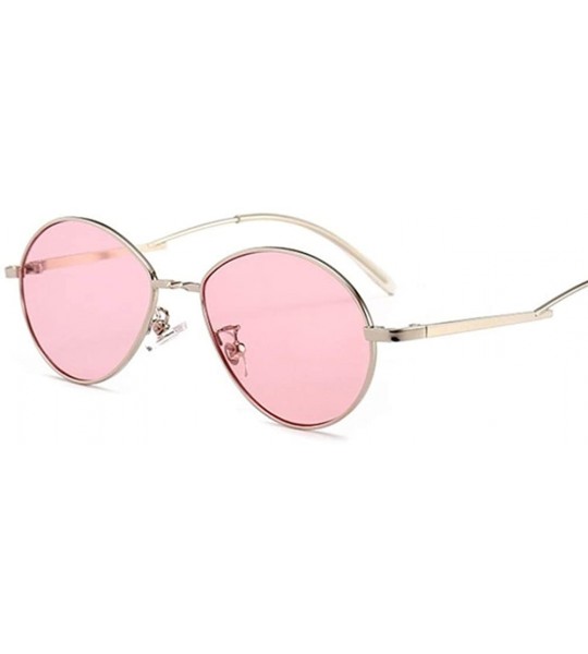 Oval Women Candy Colors Small Oval Sunglasses Metal Frame Female Sun Glasses Clear Pink Lens Shades UV400 - Green - CF1999205...