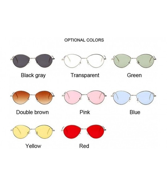 Oval Women Candy Colors Small Oval Sunglasses Metal Frame Female Sun Glasses Clear Pink Lens Shades UV400 - Green - CF1999205...