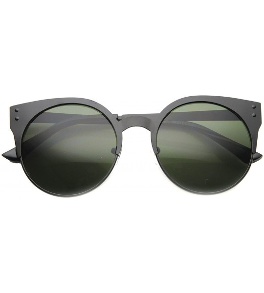 Round Women's Metal Half Frame Round Cat Eye Sunglasses 50mm - Black / Green - C9124SH67E5 $18.65