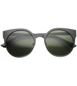 Round Women's Metal Half Frame Round Cat Eye Sunglasses 50mm - Black / Green - C9124SH67E5 $18.65