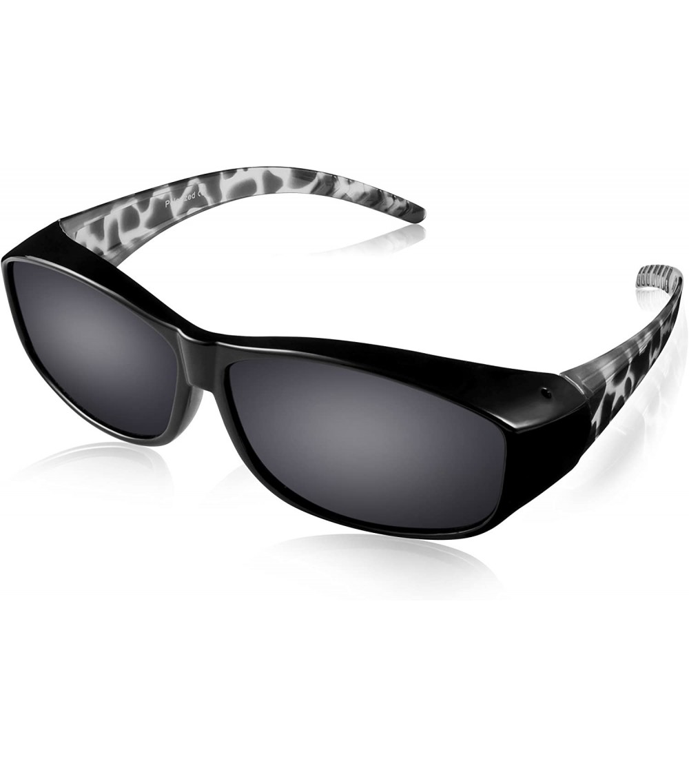 Shield Polarized Over Glasses Solar Shield Sunglasses with Colorful Frame for Woman - Black/Leopard - CE18EAZCIZ3 $30.27