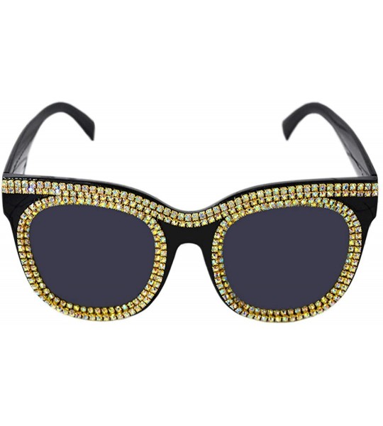 Square Womens Oversized Pearl Rhinestone Sunglasses Stylish Design Eyewear - Black-c24 - CD18ZXKMYE3 $28.07