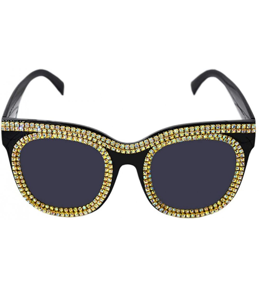 Square Womens Oversized Pearl Rhinestone Sunglasses Stylish Design Eyewear - Black-c24 - CD18ZXKMYE3 $28.07