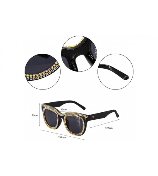 Square Womens Oversized Pearl Rhinestone Sunglasses Stylish Design Eyewear - Black-c24 - CD18ZXKMYE3 $28.07