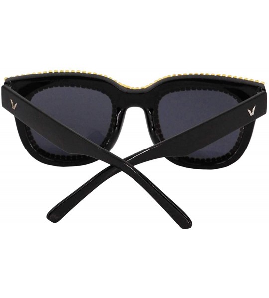 Square Womens Oversized Pearl Rhinestone Sunglasses Stylish Design Eyewear - Black-c24 - CD18ZXKMYE3 $28.07