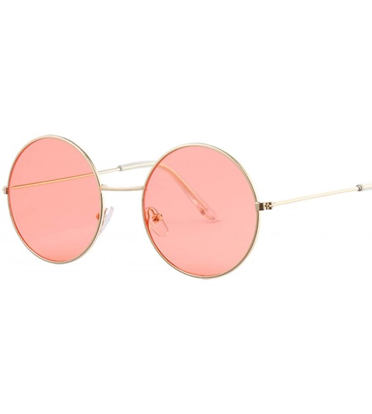 Round Vintage Round Sunglasses Women Ocean Color Lens Mirror Design Metal Frame Circle Glasses Oculos UV400 - Gold Red - C019...