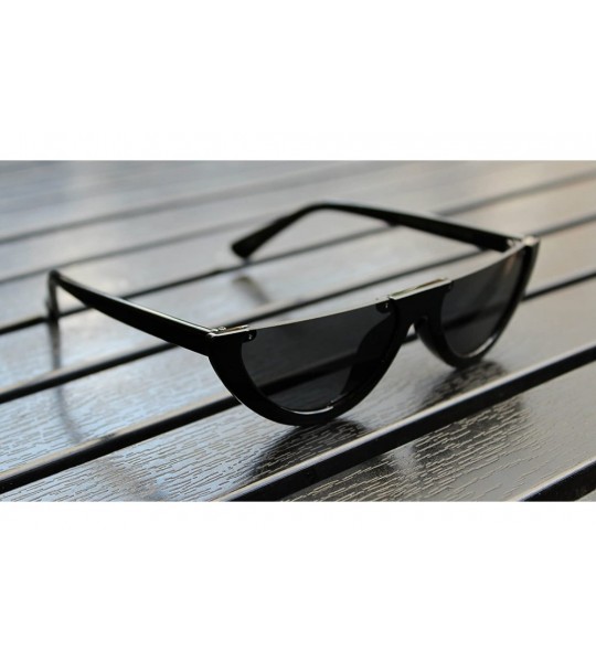 Rimless Narrow Half Rimmed Sunglasses for Women Slim Moon Skinny Flat Top Trendy Frame - Black - CN186S38IER $21.38