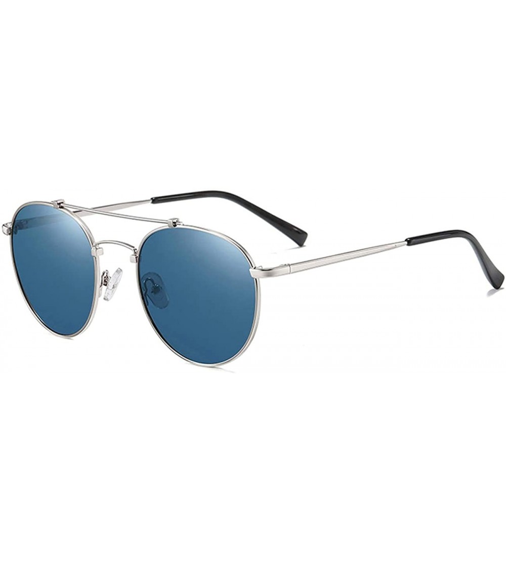 Round Round Polarized Sunglasses for Men Double Bridge Frame UV400 Protection 8064 - Blue - CE195XAMEYX $17.75