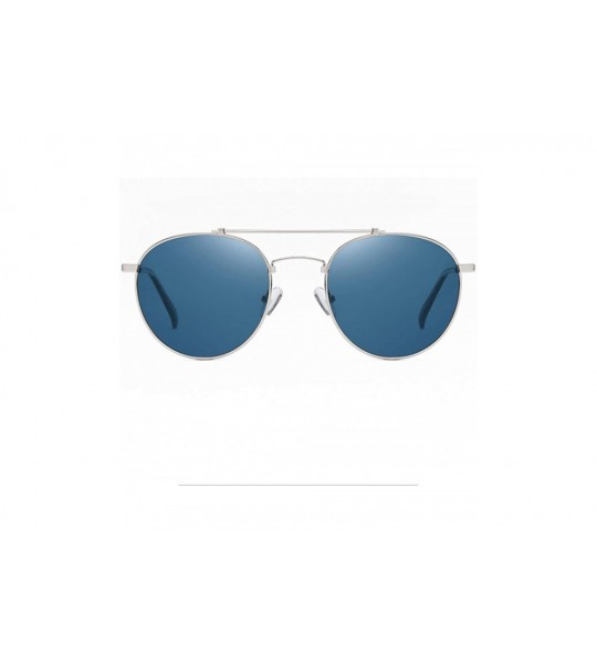 Round Round Polarized Sunglasses for Men Double Bridge Frame UV400 Protection 8064 - Blue - CE195XAMEYX $17.75