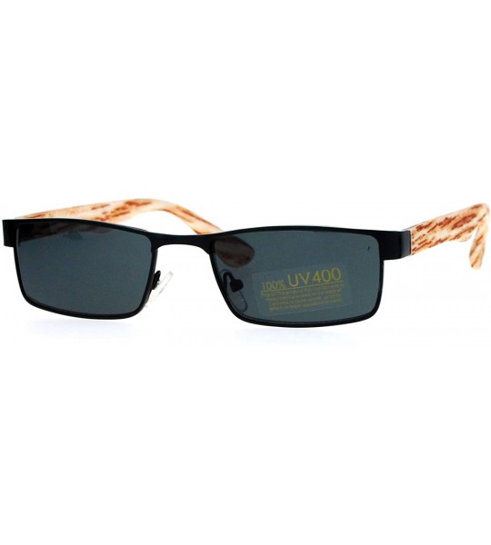 Rectangular Small Size Sunglasses Unisex Fashion Rectangular Wood Print UV 400 - Black- Light Wood - CH187C5E8KC $18.07