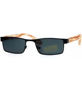 Rectangular Small Size Sunglasses Unisex Fashion Rectangular Wood Print UV 400 - Black- Light Wood - CH187C5E8KC $18.07