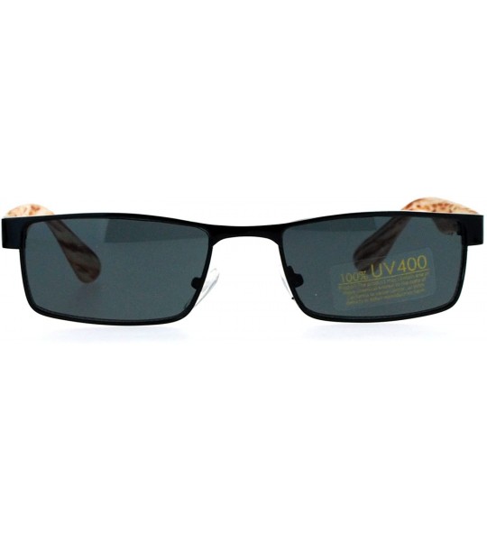 Rectangular Small Size Sunglasses Unisex Fashion Rectangular Wood Print UV 400 - Black- Light Wood - CH187C5E8KC $18.07