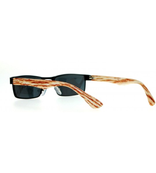 Rectangular Small Size Sunglasses Unisex Fashion Rectangular Wood Print UV 400 - Black- Light Wood - CH187C5E8KC $18.07