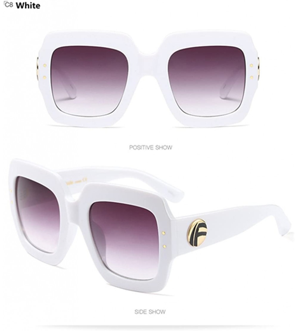 Goggle Sunglasses Women Men Rivet Nail Oversized Square Glasses Gradient Eyeglasses - White - CF1883WQY03 $23.72