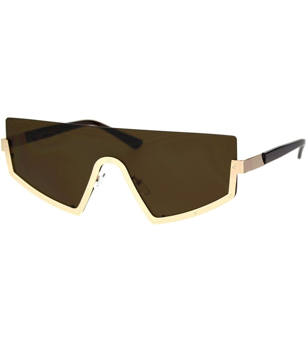 Semi-rimless Half Rim Flat Top Futuristic Fashion Sunglasses Unisex Wide Frame UV 400 - Gold (Brown) - CY18TO9T0DK $22.67