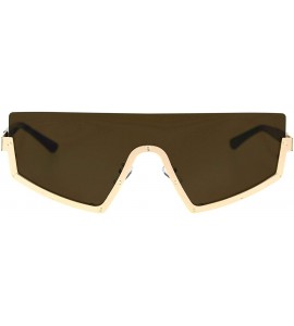 Semi-rimless Half Rim Flat Top Futuristic Fashion Sunglasses Unisex Wide Frame UV 400 - Gold (Brown) - CY18TO9T0DK $22.67