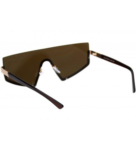 Semi-rimless Half Rim Flat Top Futuristic Fashion Sunglasses Unisex Wide Frame UV 400 - Gold (Brown) - CY18TO9T0DK $22.67