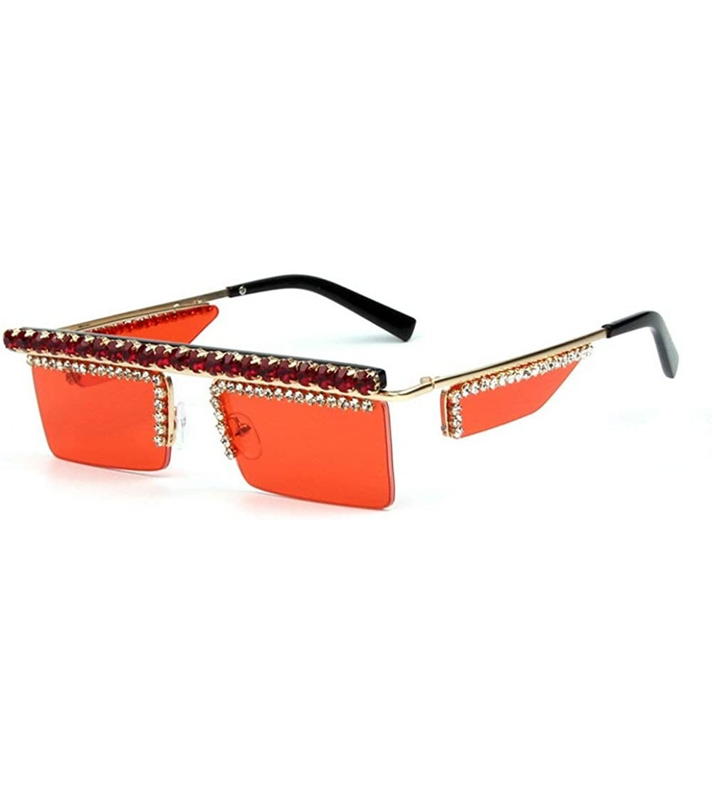 Square Retro Square double lens Small Frame diamond sunglasses female luxury Rhinestone flat-top sunglasses - Red - C218WOKAI...