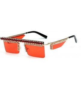 Square Retro Square double lens Small Frame diamond sunglasses female luxury Rhinestone flat-top sunglasses - Red - C218WOKAI...