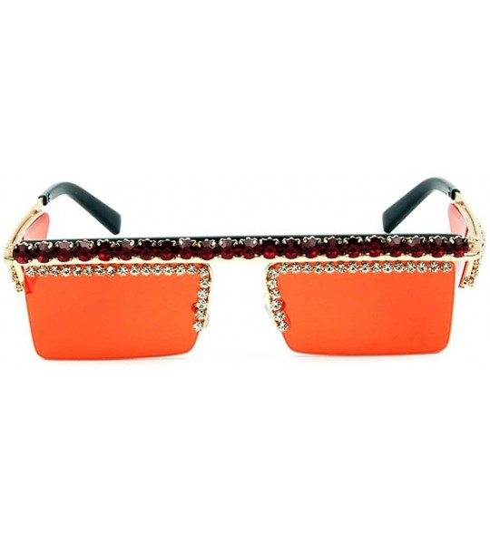 Square Retro Square double lens Small Frame diamond sunglasses female luxury Rhinestone flat-top sunglasses - Red - C218WOKAI...