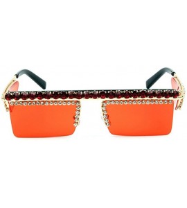 Square Retro Square double lens Small Frame diamond sunglasses female luxury Rhinestone flat-top sunglasses - Red - C218WOKAI...