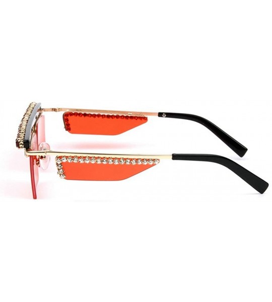 Square Retro Square double lens Small Frame diamond sunglasses female luxury Rhinestone flat-top sunglasses - Red - C218WOKAI...