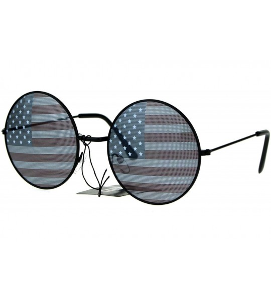 Round USA Flag Print Lens Sunglasses Round Circle Frame America US Flag - Black - C6189QUCTMC $18.41