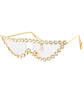 Oval Sparkling Crystal Cat Eye Sunglasses UV Protection Metal Rhinestone Frame - Transparent Lens - CW18U6DX359 $28.28