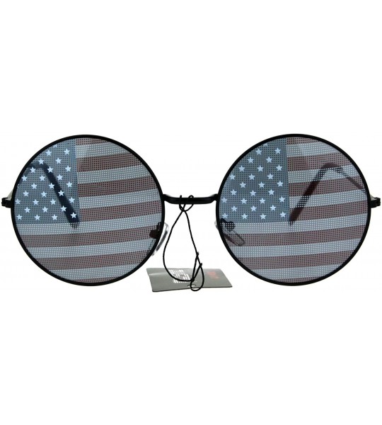 Round USA Flag Print Lens Sunglasses Round Circle Frame America US Flag - Black - C6189QUCTMC $18.41