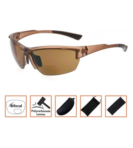 Sport Sports Half-Rim Bifocal Sunglasses Anti-UV Sunglasses for Readers - Matte Brown - CM180D2ITGU $40.29