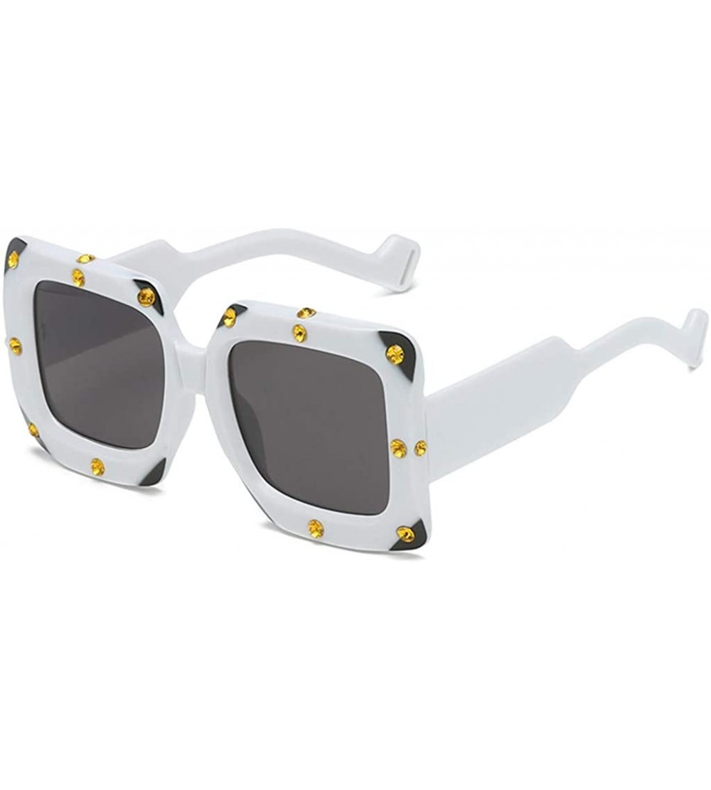 Goggle Fashion Men Women Large Frame Oversize Sunglasses Rhinestone Decorated Sun Glasses - D - CE18TTTCW7Q $19.90