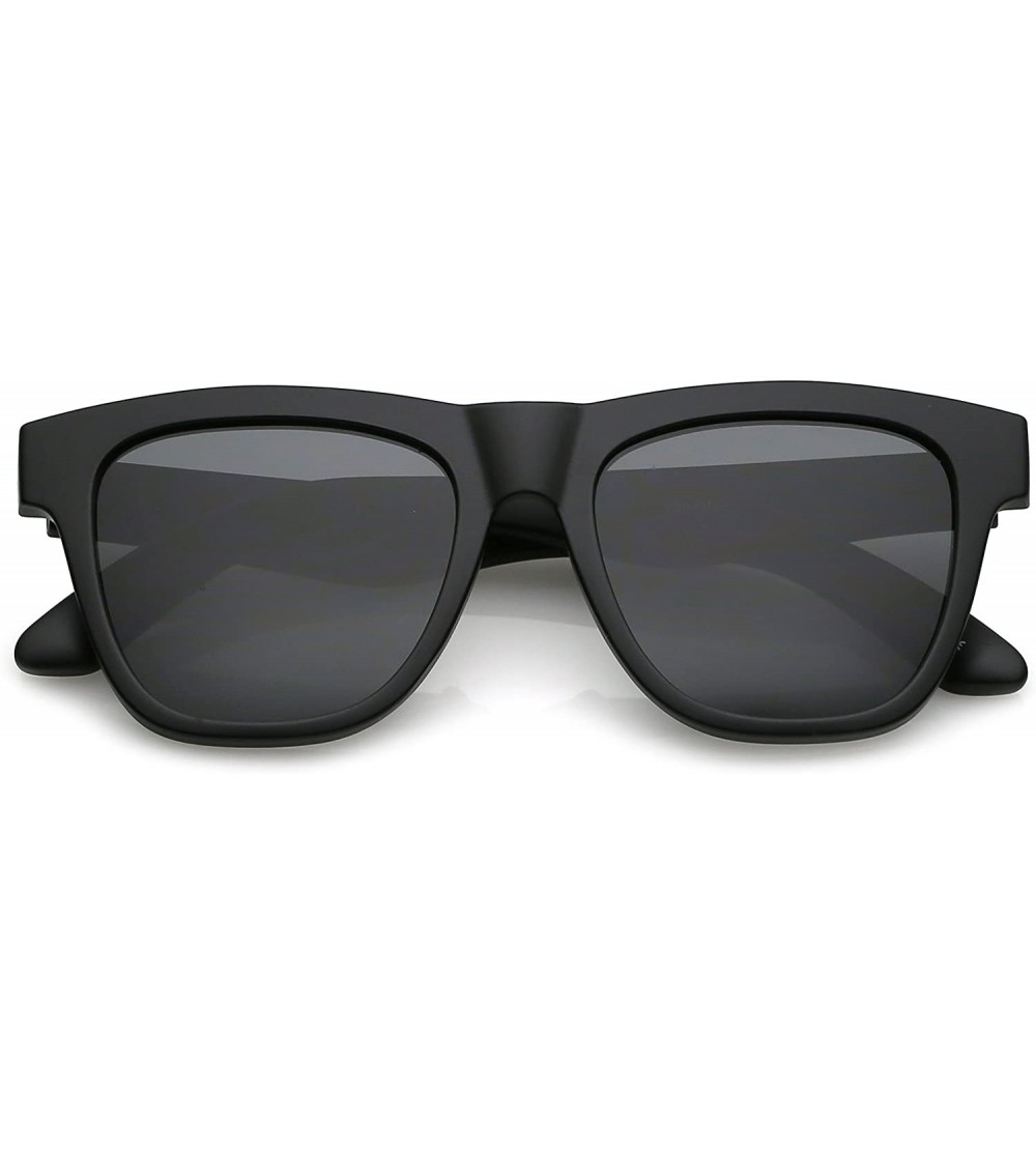 Square Classic Thick Arms Square Flat Lens Horn Rimmed Sunglasses 52mm - Matte Black / Smoke - CX182K3NUY3 $19.51