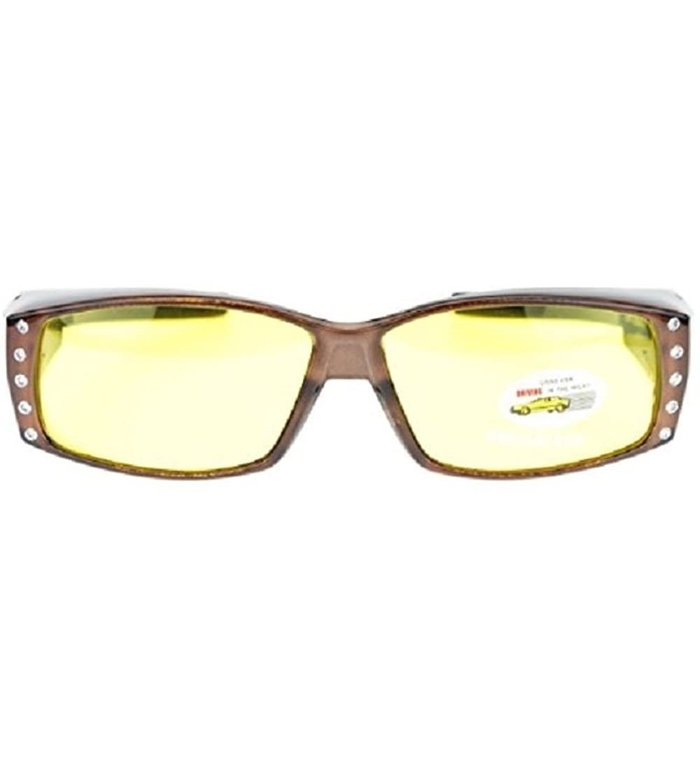 Rectangular Polarized Rhinestone Fit Over Wear Over Reading Reader Glasses Yellow Night Vision Driving Sunglasses - Brown - C...