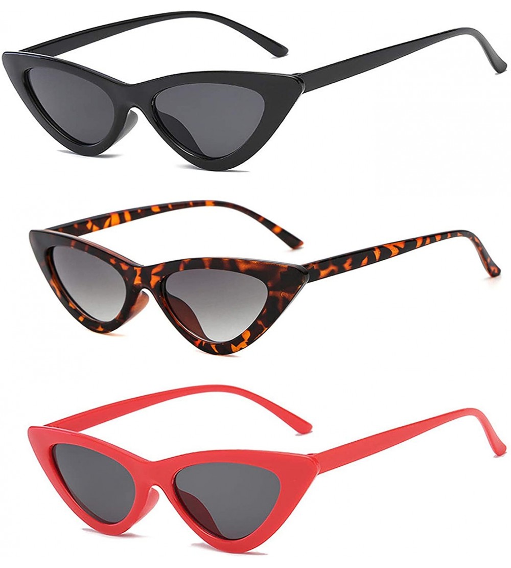 Butterfly Retro Vintage Narrow Cat Eye Sunglasses for Women Clout Goggles Plastic Frame - Black + Leoaprd + Red - CM18YU0Z9E4...