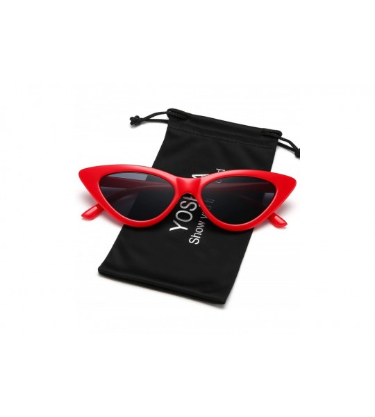 Butterfly Retro Vintage Narrow Cat Eye Sunglasses for Women Clout Goggles Plastic Frame - Black + Leoaprd + Red - CM18YU0Z9E4...