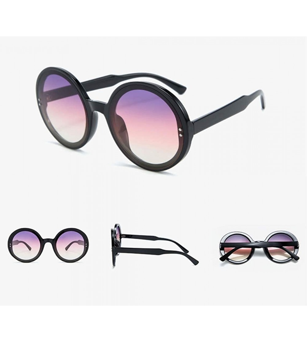 Oversized Round Sunglasses Ladies Retro Black Glasses Oversized Sunglasses - CJ198QLWGXO $43.11