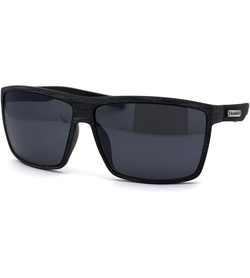 Rectangular Oversize Flat Top 90s Squared Rectangular Mobster Sunglasses - Grey Wood Black - CJ195EE4XML $23.52