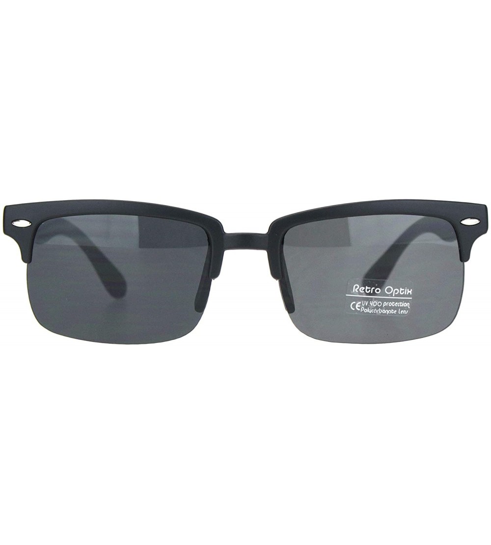 Rectangular Mens Classic Narrow Rectangular Half Rim Horned Sunglasses - Matte Black - CS18MGQGLSL $19.48