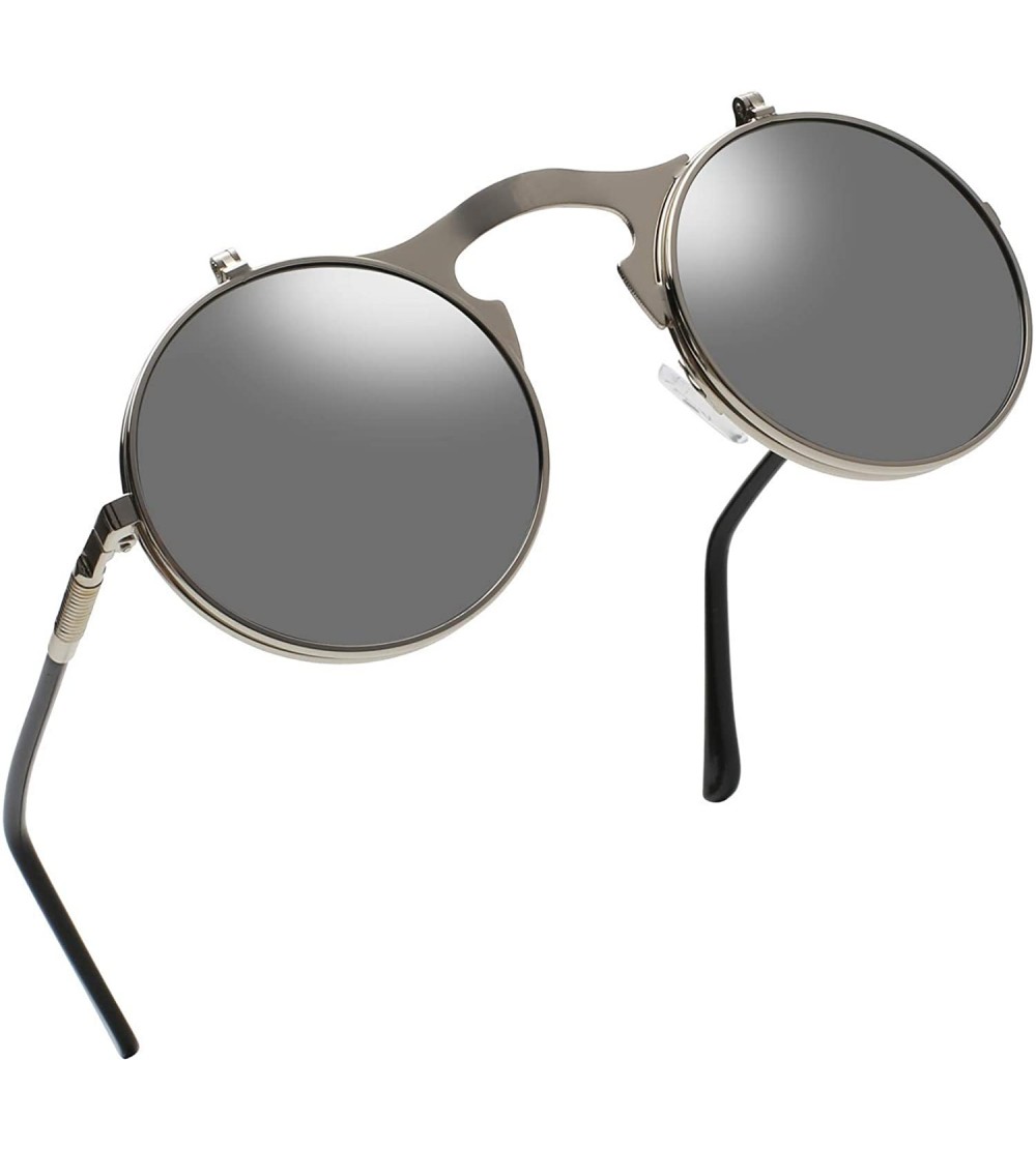 Sport Circle Flip Up Sunglasses Gothic Round Retro John Lennon Style Sun Glasses Steampunk Sunglasses - CA18RAWI6GM $22.34