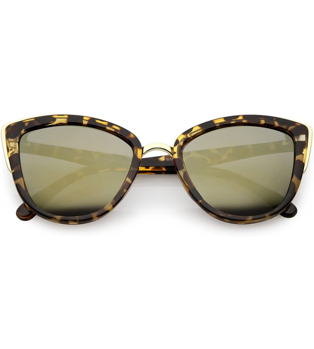 Cat Eye Women's Oversize Metal Trim Colored Mirror Lens Cat Eye Sunglasses 51mm - Tortoise Gold / Gold Mirror - CL188K0MLD9 $...