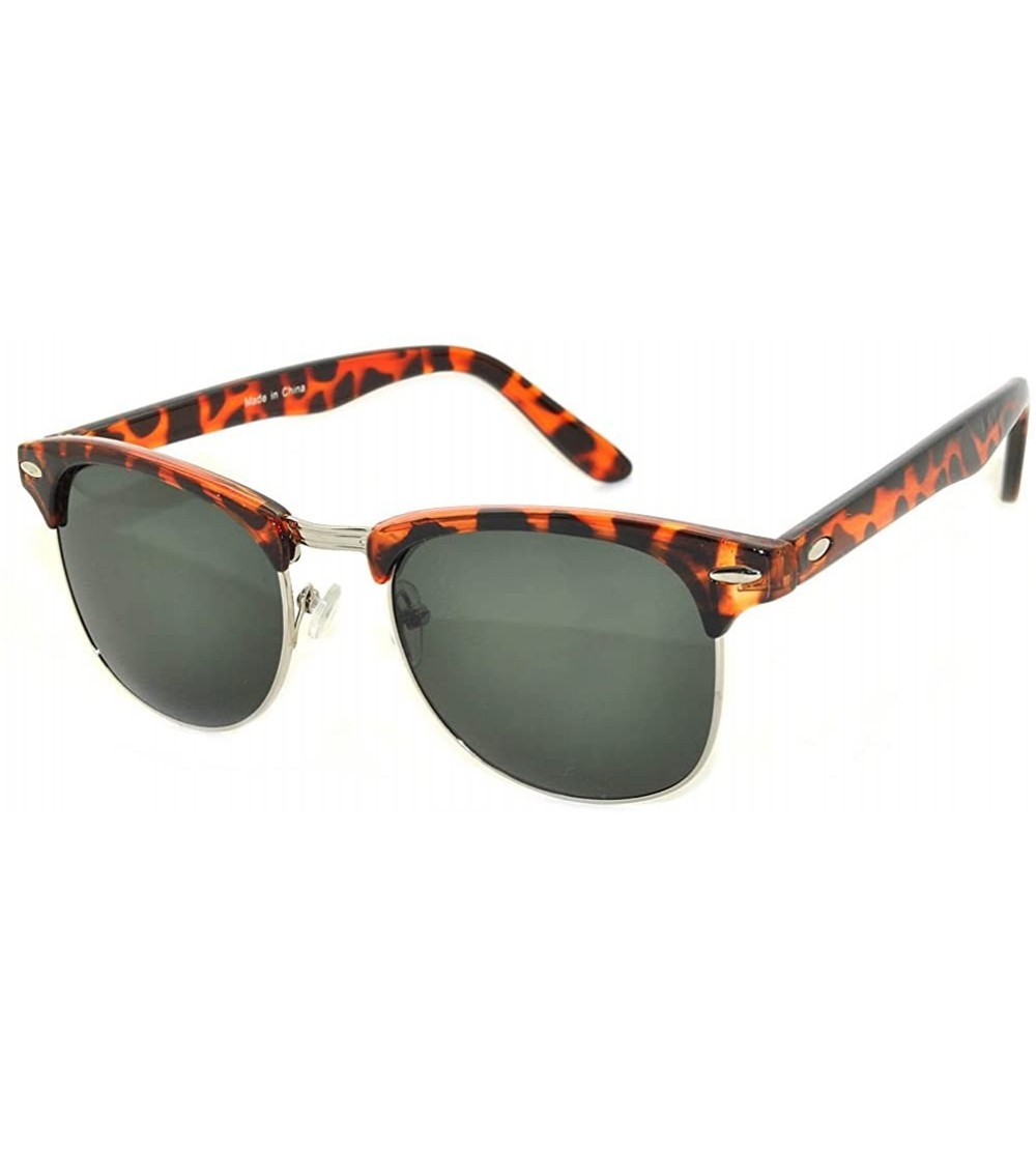 Rectangular Retro Classic Sunglasses Metal Half Frame With Colored Lens Uv 400 - Leopard-silver Green - CD11QDD6HE3 $17.66