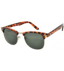 Rectangular Retro Classic Sunglasses Metal Half Frame With Colored Lens Uv 400 - Leopard-silver Green - CD11QDD6HE3 $17.66