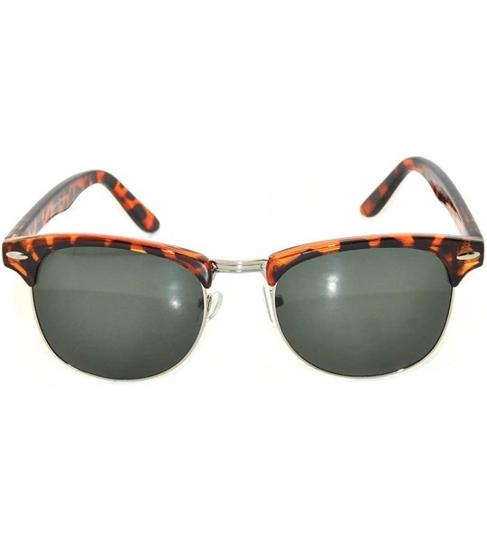 Rectangular Retro Classic Sunglasses Metal Half Frame With Colored Lens Uv 400 - Leopard-silver Green - CD11QDD6HE3 $17.66